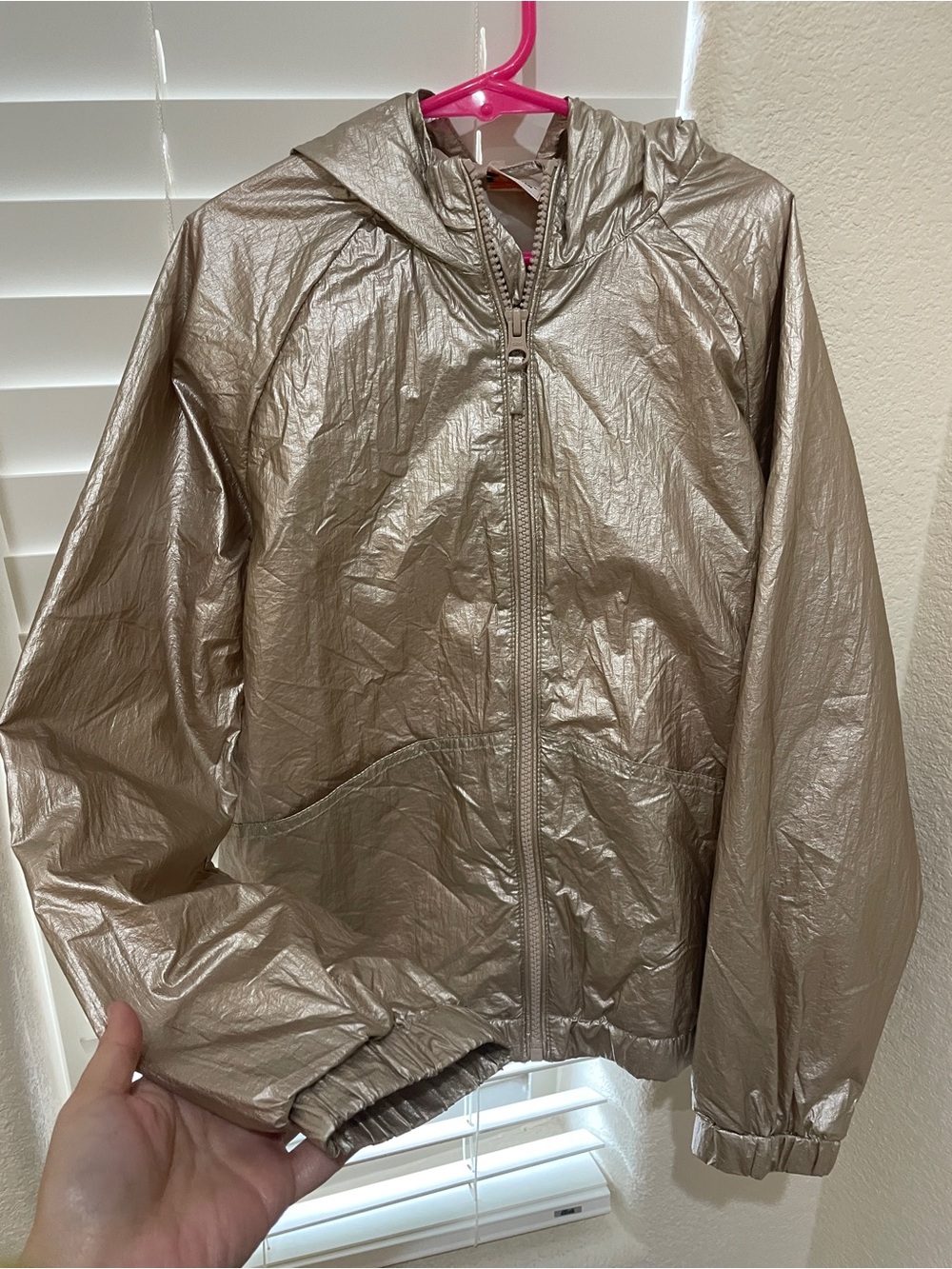 Kids Metallic Hooded Windbreaker Jacket - Silver little girl 10years